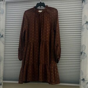 Medium Molly Bracken Brown Tiered Long-Sleeve Women's Dress